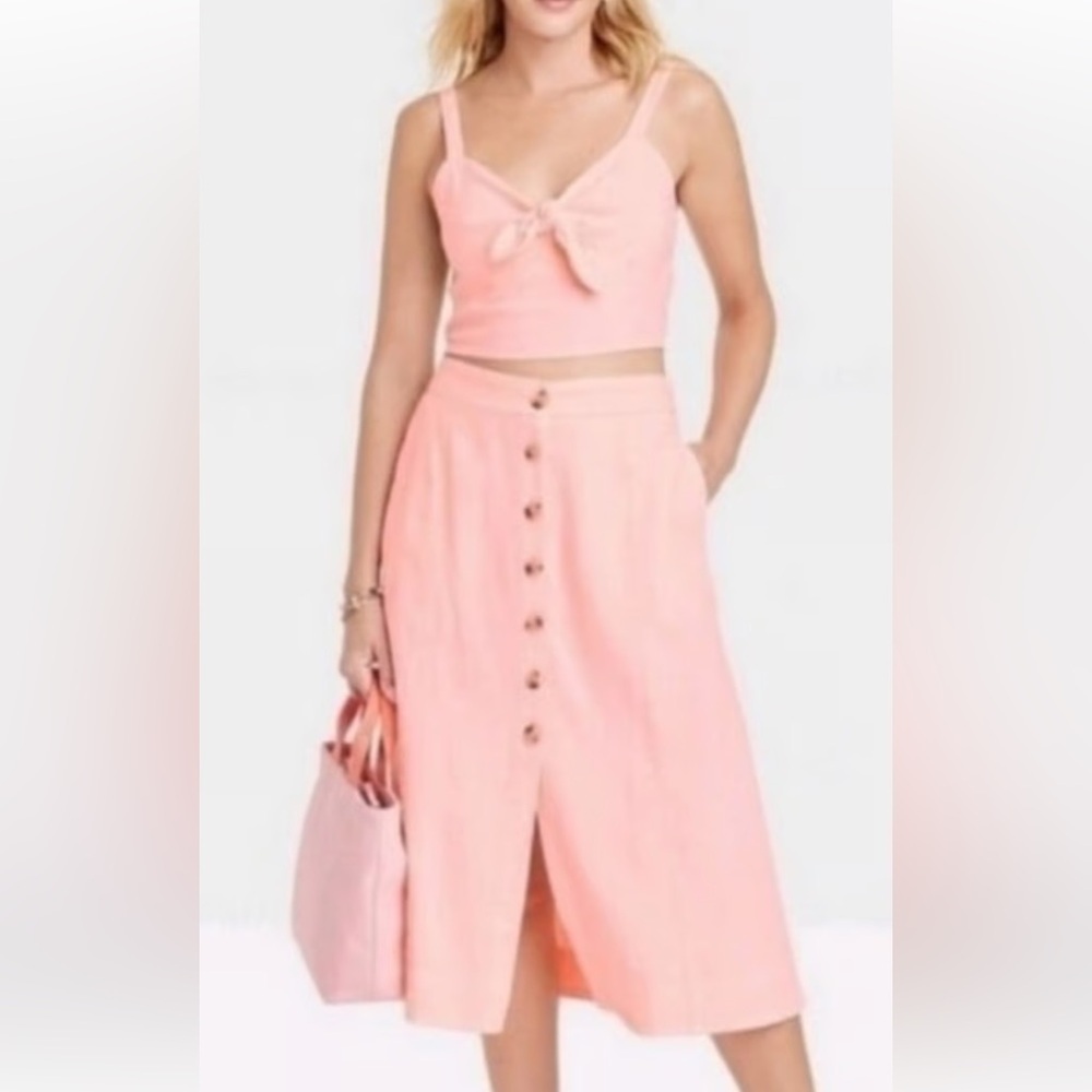 Universal Thread Pink Button-Front Midi Skirt And Crop Top. C43